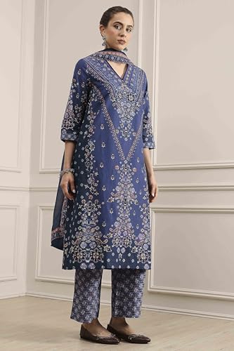 Biba Women's Cotton Kurta Set (SKDVINWIN30551AW25BLU_Blue