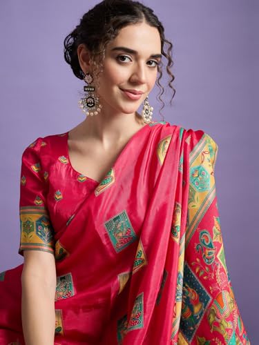 AKHILAM Women's Kanjivaram Woven Soft Silk Saree With Blouse Piece