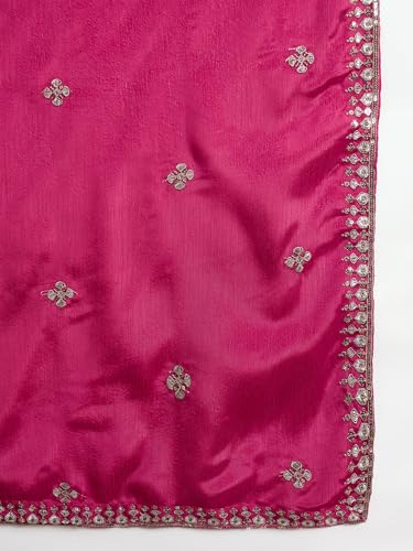 Miss Ethnik Women's Maroon Chinon Stitched Gown With Dupatta Full Sleeve Embroidered A-Line Gown (MEY-1236-Maroon-XXL)
