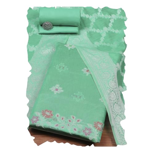 BIBA Women Rama Green Cotton Unstitched Suit Set_FREE SIZE