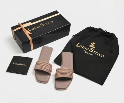 LOUIS STITCH Women’s Champagne Gold Elegant Flat Sandals with Rhinestone Studded Straps | The Embellished Series | Luxury Comfort Slip-On Flats for Women | Perfect for Travel, Casual & Daily Wear | LSLD-FL05 | UK-5