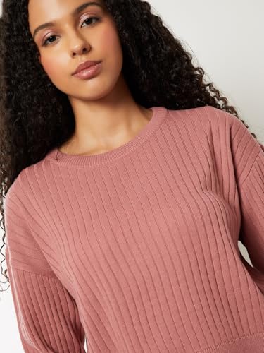 Max Women Ribbed Sweater (Pink_XL)