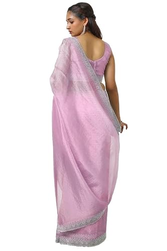 Soch Womens Lavender Organza Saree With Stone Work