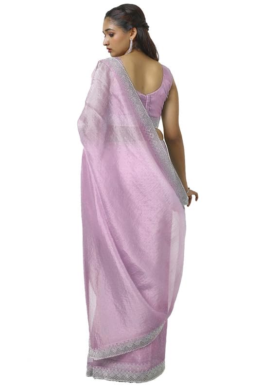 Soch Womens Lavender Organza Saree With Stone Work