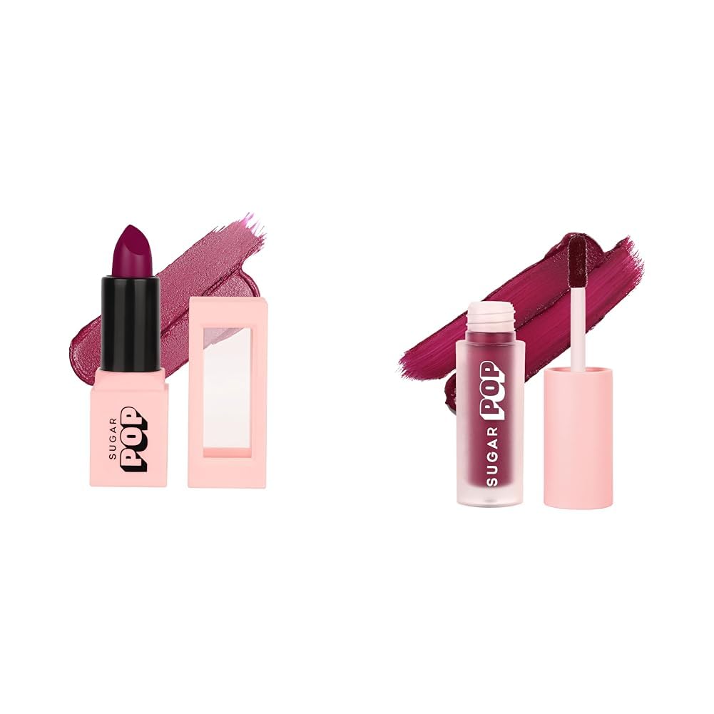 SUGAR POP Satin Matte Lipstick - 05 Lotus (Light Pink) 3 gm & SUGAR POP Matte Mousse - 01 Berry Bar (Berry Pink) - 3.2 ml - Ultra-creamy