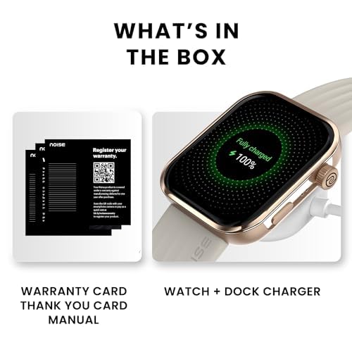 Noise Colorfit Pro 5 Smart Watch 1.85" AMOLED Display, BT Calling, New DIY Watch Faces, Smart Dock Design, Emergency SOS Tech, Emoji Support, 5X Faster Data Transfer, Instacharge?? (Starlight Gold)