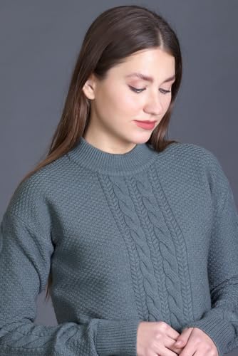 GODFREY Women Acrylic Blend Turtle Neck Sweaters Smoke Green, Large