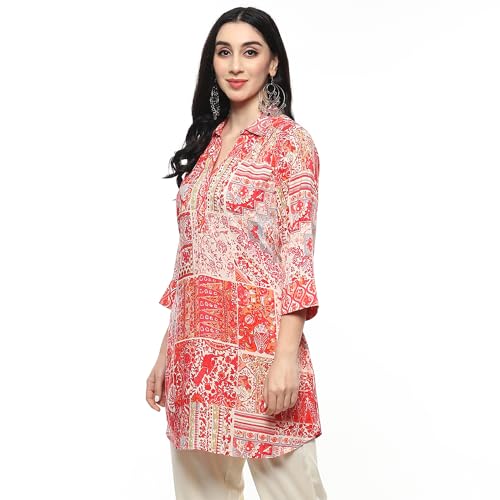 Biba Women Fuchsia Viscose Straight Printed Short Kurta_42