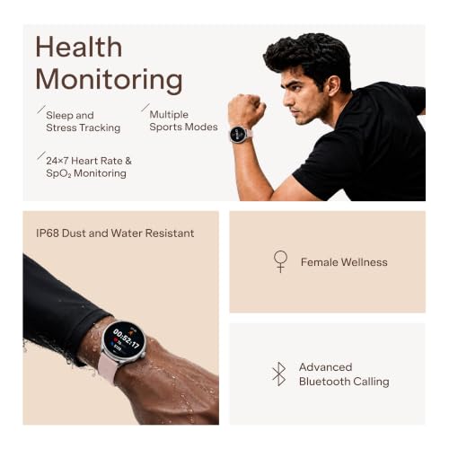 boAt Lunar Connect 2 with 1.28" (3.25 cm) HD Display, Metallic Design, HR, SpO2 & Sleep Tracking, Bluetooth Calling, Emergency SOS, Smart Watch for Men & Women (Cherry Blossom)