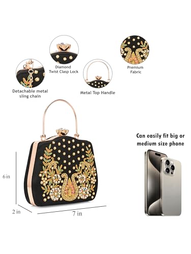 TOOBA Handicraft Beautiful Bling Box Clutch Bag Purse for Bridal, Wedding Bag for Women & Girls Black