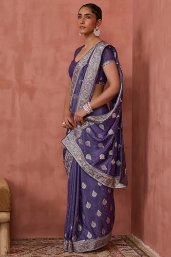 Soch Womens Lavender Fendy Georgette Embroidered Saree With Stone Work