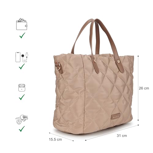 Fastrack Gridline Tote | Nylon Women’s Tote Bag | Diamond-Quilted Design with Dual Carry Options & Multiple Compartments