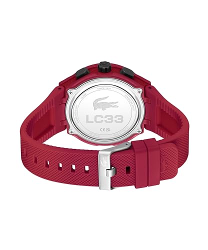Lacoste Lc33 Qtz Basic Black Round Dial Men's Watch|Red Silicone Material|Red Color Band - 2011368