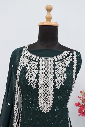 RUDRAPRAYAG Women's Georgette Semi Stitched Embroidered Work With Moti Work Anarkali Suit With Dupatta