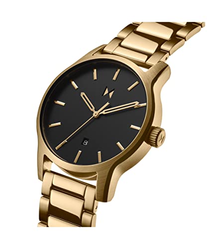 MVMT Classic Ii Qtz Basic Calendar Black Round Dial Men's Watch|Ionic Plated Gold Steel Material|Gold Color Band - 28000314-D