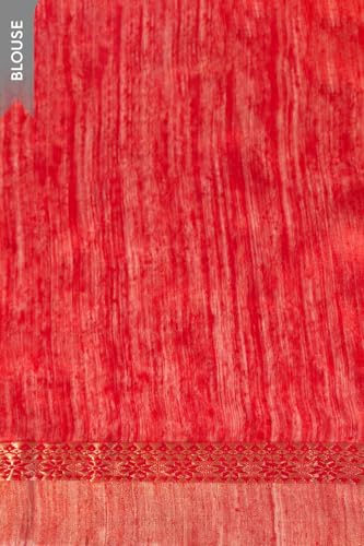 Red Pure Silk Cutwork Bengal SareeWith Unstitched Blouse( SHG08H00444-Red)