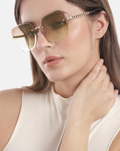 Carlton London Premium Gold with Brown Toned & UV Protected Lens Rimless Oversized Sunglass for women