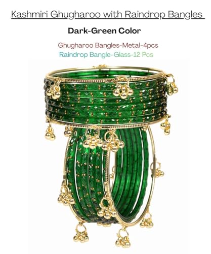Swara Creations Kashmiri Ghungroo Raindrop Bangles Combo Set | Dark Green Color| for Women and Girls|Set of 16 Pcs (SKU415)