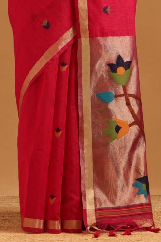 Soch Womens Fuchsia Organza Woven Design Saree