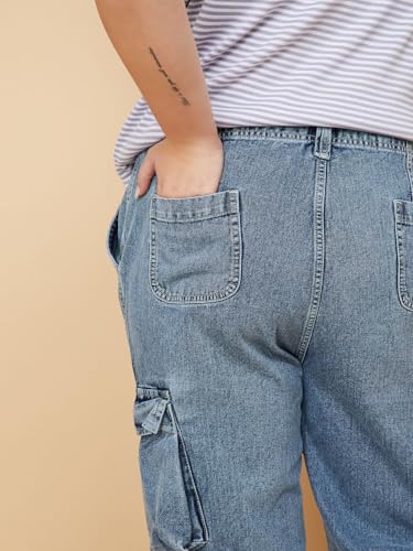 Max Women Washed Cargo Jeans (Blue_40)