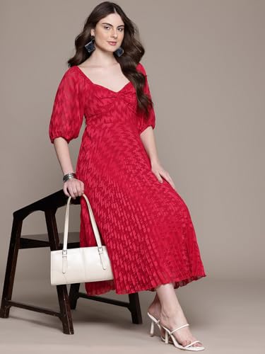 Label RITU KUMAR Red Melanie 3/4 Sleevess Long Dress