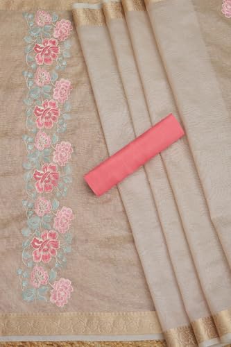 Soch Womens Beige Crushed Tissue Embroidered Unstitch Dress Material With Thread Work