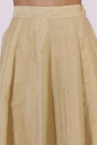 W for Woman Gold Solid Sequins Flarred Skirts (Size: M)-24AUW50501-400770