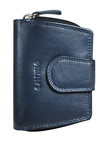 Calfnero Women's Genuine Leather Clutch Wallet-Leather Wallet with Zip Pocket and Note Compartment-Navy Leather Wallet for Women