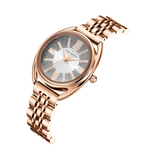 Daniel Hechter Paris Neuilly Collection Analog Watch for Women – Rose Gold Roman Indexes, Shimmer Round Dial, Stainless Steel Strap & Water Resistant - DHW2007