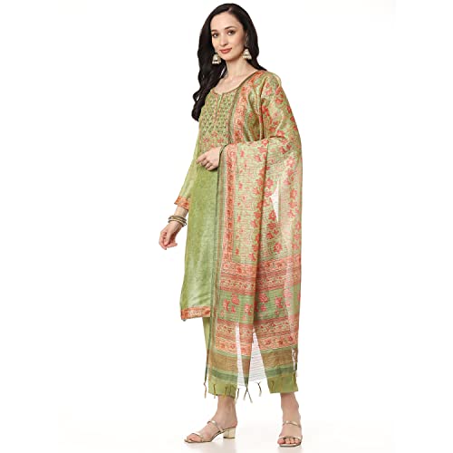 BIBA WOMEN FABRIC(RTS RC K1924A_GREEN_FREE)