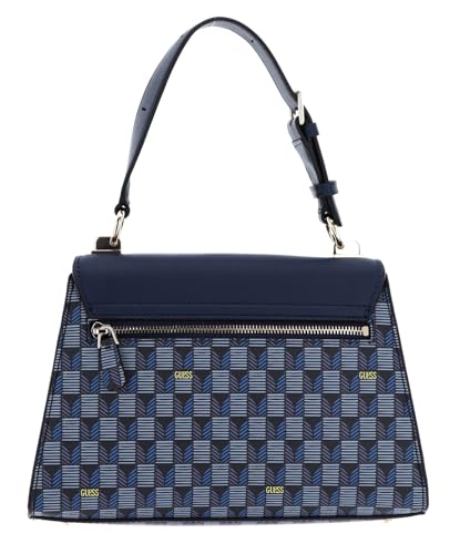 GUESS Blue Logo Geometric Hallie Top Handle Flap Bag