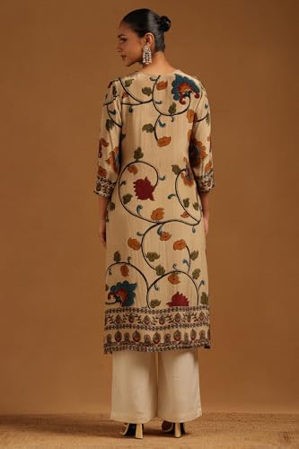 Soch Womens Beige Crepe Botanical Kurta