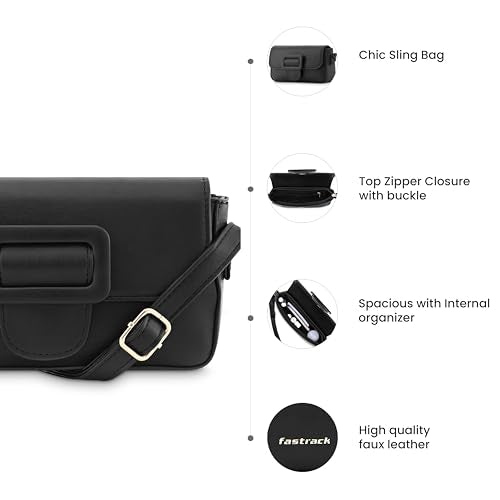 Fastrack Chic Casual Sling Bag for Women | Semi PU Handbag with Top Zipper & Buckle Flap | Stylish Crossbody with Adjustable Sling Strap for Casual & Party Use