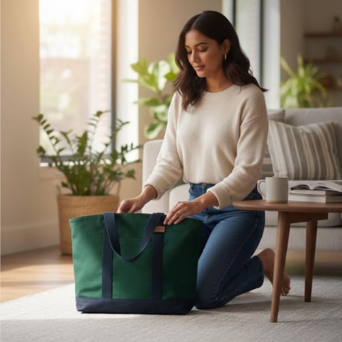 DailyObjects Forest Green-Navy Field Tote Bag |Canvas Tote Shoulder Bag Fits upto 14" Laptop for Women and Men Work & Daily Use |Handcrafted from premium cotton canvas perfect for Work & Daily Use