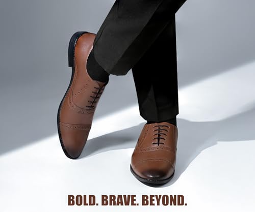 LOUIS STITCH Men's Formal Lace-up Oxford Shoes for Men | Solid Design | Ideal for Formal, Business Casual, and Parties | Russet Tan, Size UK 9 (RGOXTN)