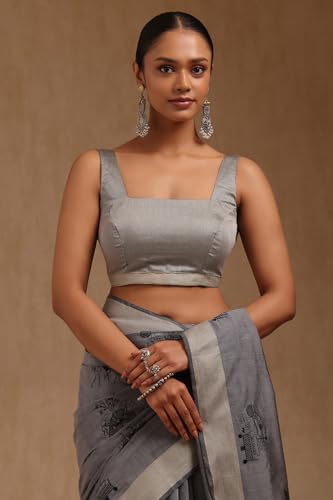 Soch Womens Grey Chanderi Warli Saree With Thread Work