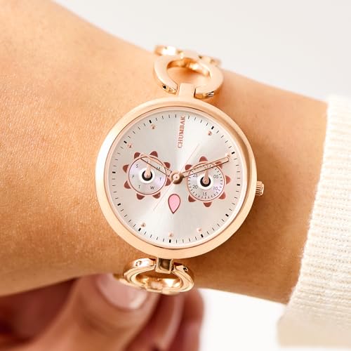 Chumbak Hoot Metal Bracelet Watch | Rosegold with Silver Dial|Stylish Fashion Watch for Casual/Work|Gifts for Women/Girls/Ladies|Wrist Watches for Women