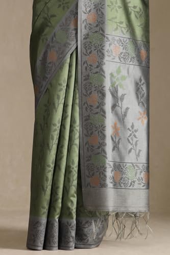 Soch Womens Olive Tussar Floral Print Saree