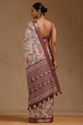 Soch Womens Earth Tussar Floral Print Saree