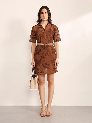 Kazo Cupola Mini Dress with Belt (Brown S)