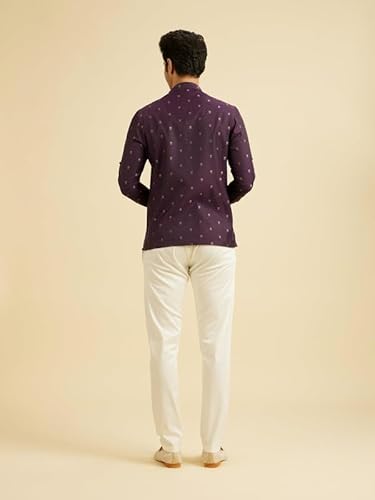 Manyavar Men's Art Silk Jacquard| Thread Work Short Kurta (Purple,XXXL)