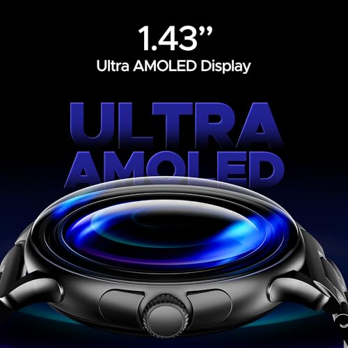boAt Lunar Oasis w/TBT Navigation, QR Tray, Watch Face Studio, Bluetooth Calling, Emergency SOS 1.43" (3.6 cm) AMOLED Display Fitness Smart Watch for Men & Women(Steel Black)
