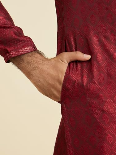 Manyavar Men's Viscose Blend Embroidery Stone Work Kurta Set (Maroon,XXL)