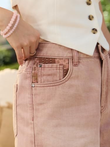 The Souled Store Pink Lemonade Women Buttoned Waistband Light Pink Patchwork Cotton Denim Regular Fit Raw Hem High Rise Lightweight Everyday All-Season Casual Denim Shorts