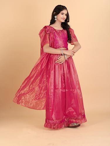 Xavima Simaran Gajari Girls Jacquard Readymade Lehenga Choli Set With Dupatta Outfit Skirt Blouse Dress For Kids Program Appearance Show School Gathering Function Stage Event_7-8 Years