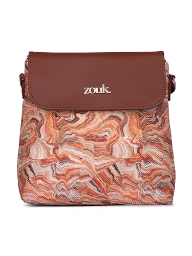 ZOUK Nicobar Coral Abstract Printed Women’s Jute Sling Bag | Handcrafted Vegan Leather Multicolor Flap Shoulder Bag
