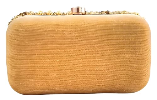 DUCHESS Golden Pearl Embellished Clutch for Women | Sequin & Beaded Party Purse | Elegant Wedding Handbag for Girls | Stylish Bridal Accessory | Designer Evening Bag for Festive Occasions