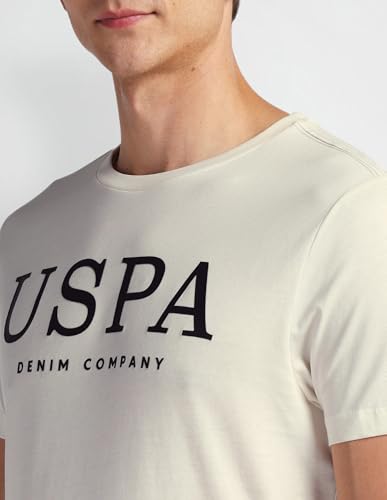 U.S. POLO ASSN. Mens Solid Half Sleeve Brand Carrier Round Neck T-Shirts (UDTSHS0899_Off White_L)