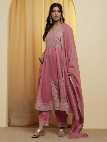 BIBA 84% Cotton 16% Silk Solid Semi-Formal Anarkali Kurta With Palazzo And Dupatta