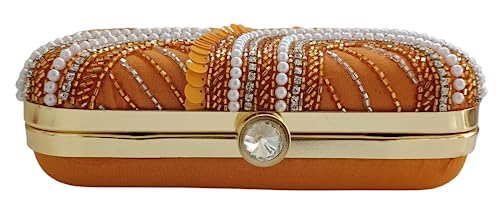 DUCHESS Women Hand Embroidered Sequins Box Clutch for Wedding Party (Orange)